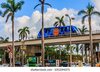 Miami, FLorida/US - FEBRUARY 18, 2018: Metro Rail Tram In North Miami Dade.