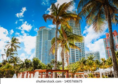 Miami, Florida/USA - February 10, 2019: Photo Of Beautiful Area Next To Nikki Beach Club Miami Beach