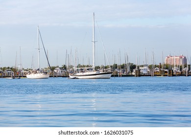 Miami, Florida/USA - January 25, 2020: Miami Coast Line. Coral Reef Yacht Club. US Sailing Center.