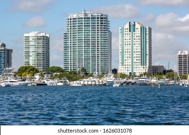 Miami, Florida/USA - January 25, 2020: Miami Coast Line. Coral Reef Yacht Club. US Sailing Center.