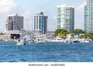 Miami, Florida/USA - January 25, 2020: Miami Coast Line. Coral Reef Yacht Club. US Sailing Center.