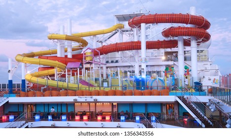 Miami Florida/USA - October 2017 : Carnival Horizon Cruise ShipWater Park Area on Carnival Horizon Cruise ship