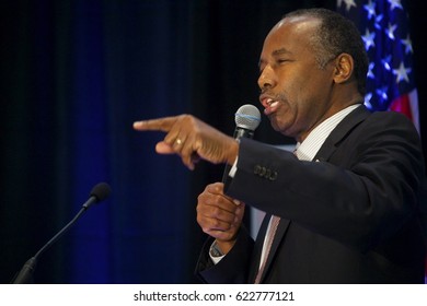 Miami, FL/USA - April 13, 2017:  US HUD Secretary Dr. Ben Carson delivers his message on the importance of education and housing at the NAACP National Fair Housing Month Forum.