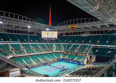 MIAMI GARDENS, FLORIDA - APRIL 1, 2022: Hard Rock Stadium During 2022 Miami Open Masters Tennis Tournament In Miami Gardens, Florida