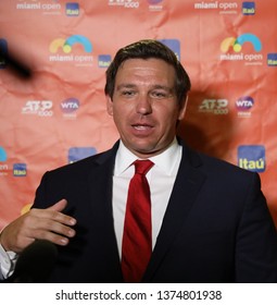 MIAMI GARDENS, FLORIDA - MARCH 27, 2019:  Florida Governor Ron DeSantis Visits 2019 Miami Open At The Hard Rock Stadium In Miami Gardens, Florida