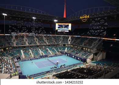 MIAMI GARDENS, FLORIDA - MARCH 27, 2019: Hard Rock Stadium During 2019 Miami Open In Miami Gardens, Florida