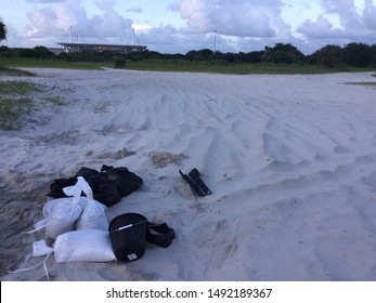 Miami Gardens, Florida/ USA- August 30, 2019 Sandbags In Preparation For Hurricane Dorian.