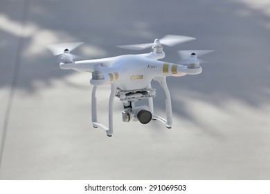 MIAMI - JUNE 19: Image of the phantom 3 professional quadcopter which shoots 4k video and 12mp still images and is controlled by wireless remote with a range of over 2km June 19, 2015 in Miami FL