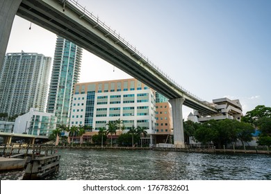 Miami Metrorail Over River Downtown