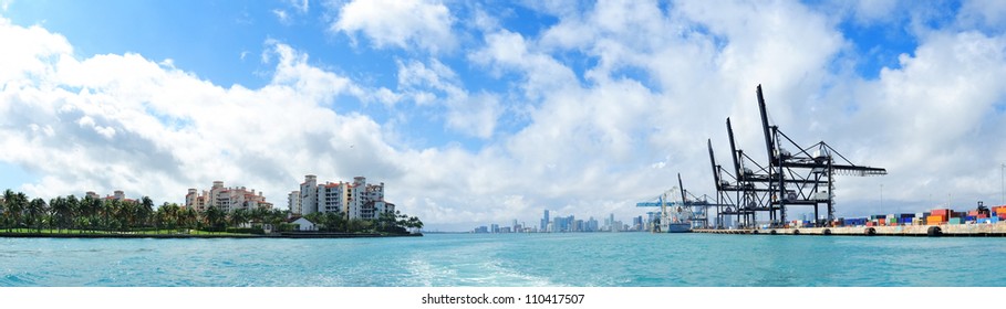 Miami panorama over sea with cloud.