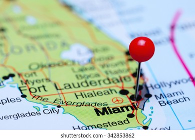 Miami Pinned On A Map Of USA
