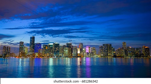 Miami Skyline At Dusk Brickell Bay 