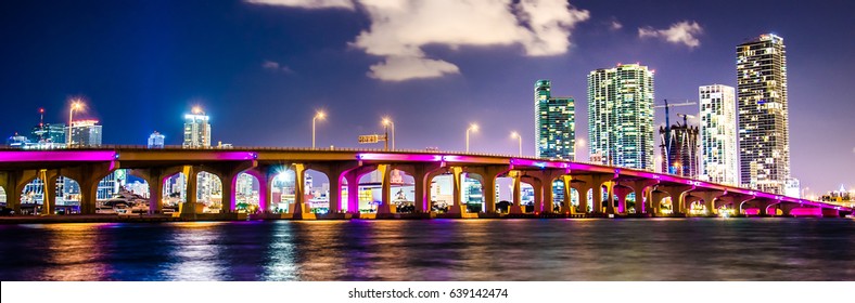 Miami Skyline Panorama After Sunset