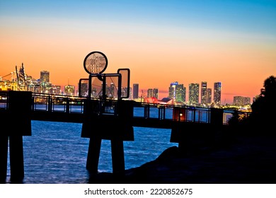 Miami skyline sunset frm South Pointe Park Pier, Florida, United States of America