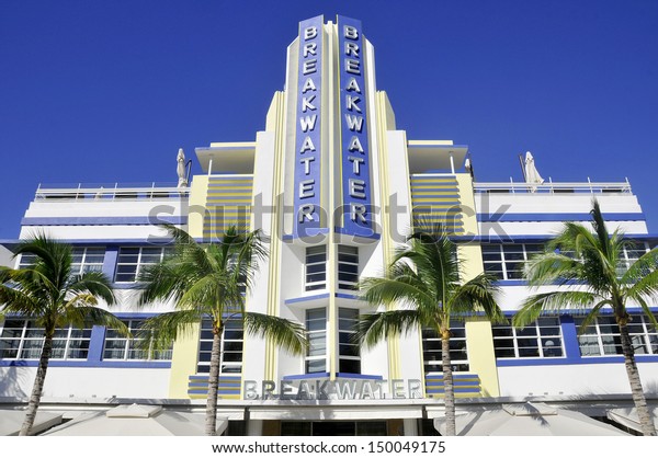 MIAMI SOUTH BEACH FLORIDA, USA - OCTOBER 29: Ocean\
drive buildings october 29 2012 in Miami Beach, Florida. Art Deco\
architecture in South Beach is one of the main tourist attractions\
in Miami.