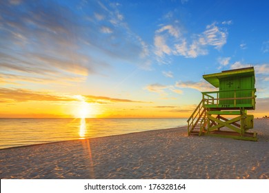 Miami South Beach Sunrise With Lifeguard Tower