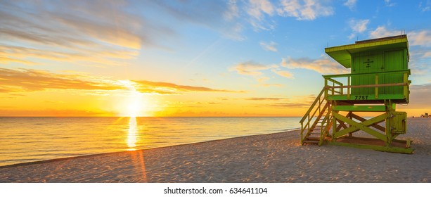 Miami South Beach Sunrise With Lifeguard Tower