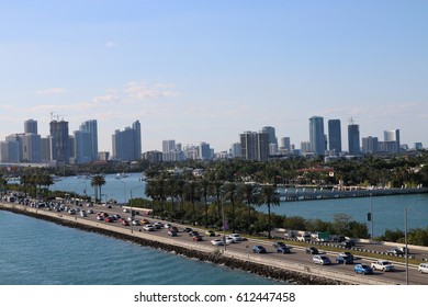 Miami Traffic And City Skyline