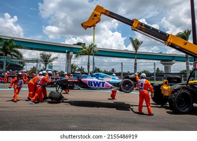 MIAMI, UNITED STATES - May 07, 2022: Esteban Ocon, from France competes for the Alpine F1 Team at round 05 of the 2022 FIA Formula 1 championship.