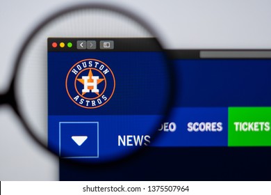 Miami / USA - 04.20.2019: Baseball team Houston Astros website homepage. Close up of team logo. Can be used as illustrative for news media or other websites, good for info or marketing concept.