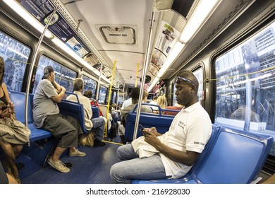 MIAMI, USA - AUG 18, 2014: People In The Downtown Metro Bus In M