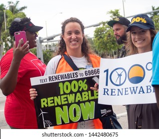 MIAMI, USA - June 27, 2019: Hundreds Rallied For Climate Action And Marched From The Freedom Tower To The Adrienne Arsht Center Where Democratic National Debates Were Being Held