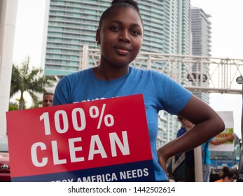 MIAMI, USA - June 27, 2019: Hundreds Rallied For Climate Action And Marched From The Freedom Tower To The Adrienne Arsht Center Where Democratic National Debates Were Being Held