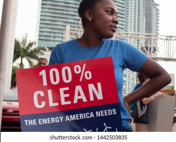 MIAMI, USA - June 27, 2019: Hundreds Rallied For Climate Action And Marched From The Freedom Tower To The Adrienne Arsht Center Where Democratic National Debates Were Being Held