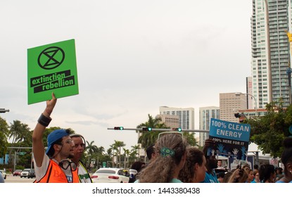 MIAMI, USA - June 27,2019: Protesters From Climate Action Groups Rallied At The Freedom Tower And Marched To The Democratic National Debates Demanding Legislation