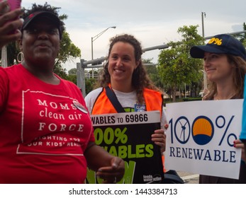 MIAMI, USA - June 27,2019: Protesters From Climate Action Groups Rallied At The Freedom Tower And Marched To The Democratic National Debates Demanding Legislation