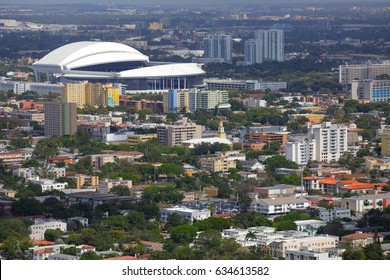 MIAMI, USA - MARCH 1, 2017: Aerial Photo Of Marlins Park Baseball Stadium Home To The Florida Marlins LoanDepot Park LoanDepot Park