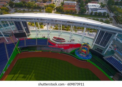 MIAMI, USA - MARCH 20, 2017: Aerial Image Of Marlins Park Miami Florida USA LoanDepot Park