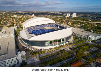 MIAMI, USA - MARCH 20, 2017: Aerial Image Of Marlins Park Miami Florida USA LoanDepot Park