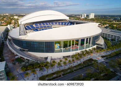 MIAMI, USA - MARCH 20, 2017: Aerial Image Of Marlins Park Miami Florida USA LoanDepot Park