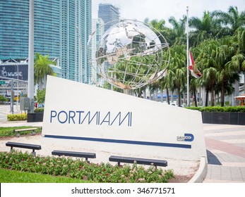 MIAMI,USA - AUGUST 5,2015 : Port of Miami sign at Biscayne Boulevard in downtown Miami