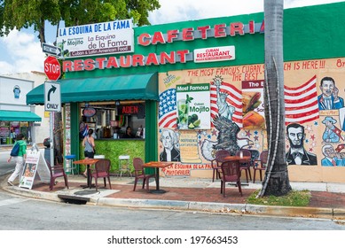 MIAMI,USA - MAY 19,2014 : Typical Cuban Restaurant Serving Mojitos In Little Havana, Miami