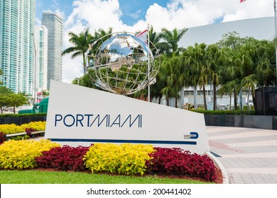 MIAMI,USA - MAY 27,2014 : Entrance of the Port of Miami, one of the busiest cruise terminals in the world and an important hub of internacional commerce
