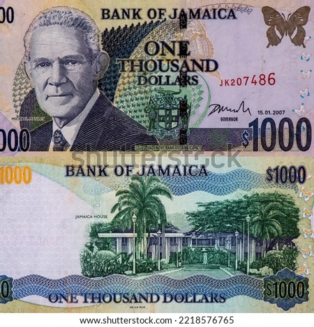 Michael Manley. Portrait from Jamaica 1000 Dollars 2007 Banknotes. 