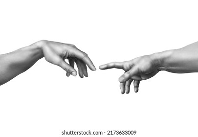Michelangelo, the Creation of Adam, in black and white optics. - Shutterstock ID 2173633009
