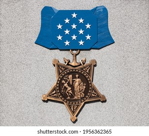 Michigan City - Circa April 2021: Medal Of Honor Of The US Navy. The Medal Of Honor Is Awarded For Conspicuous Gallantry And Intrepidity At The Risk Of Life Above And Beyond The Call Of Duty.