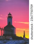 Michigan City East Pier Lighthouse, Built in 1904 and stands 49 feet tall, on Lake Michigan in   Michigan City, Indiana