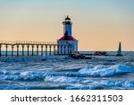 Michigan City East Pierhead Lighthouse view in Michigan City of Indiana State