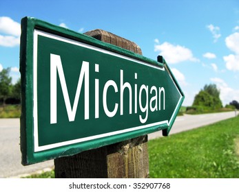 Michigan Signpost Along A Rural Road