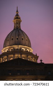 Michigan State Capital Building Dome At Sunset In Lansing 