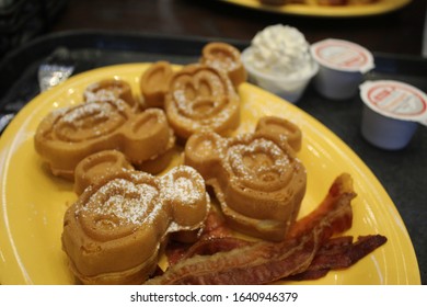 Mickey Waffles With Bacon Breakfast