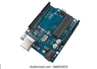 micro arduino controller chip isolated on a white background.