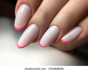 Micro French Pink Nails Manicure Fingernails 