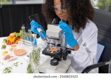 Microbiologists Analyzing Molecular Samples in Advanced Food Science Laboratory, Dietitian food and medicine.