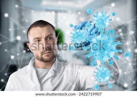 Microbiome concept. Probiotics system elements and doctor