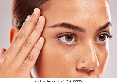 Microblading, eyebrows and skin health of a black woman eyes and model face with beauty. Healthy eyelash, dermatology and skincare aesthetic of a female looking for botox and plastic surgery - Powered by Shutterstock